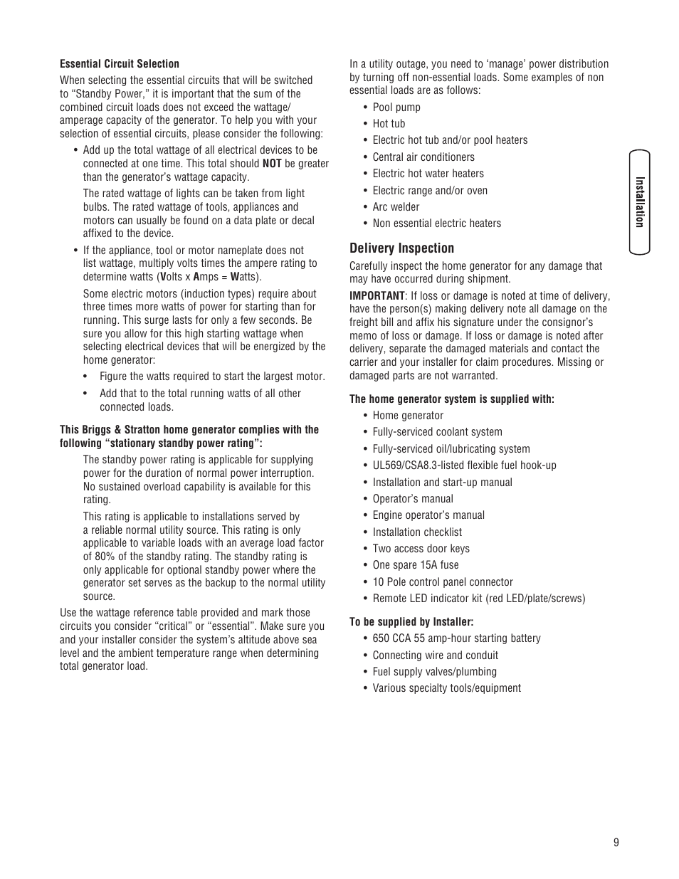 Briggs & Stratton 205051GS User Manual | Page 9 / 68