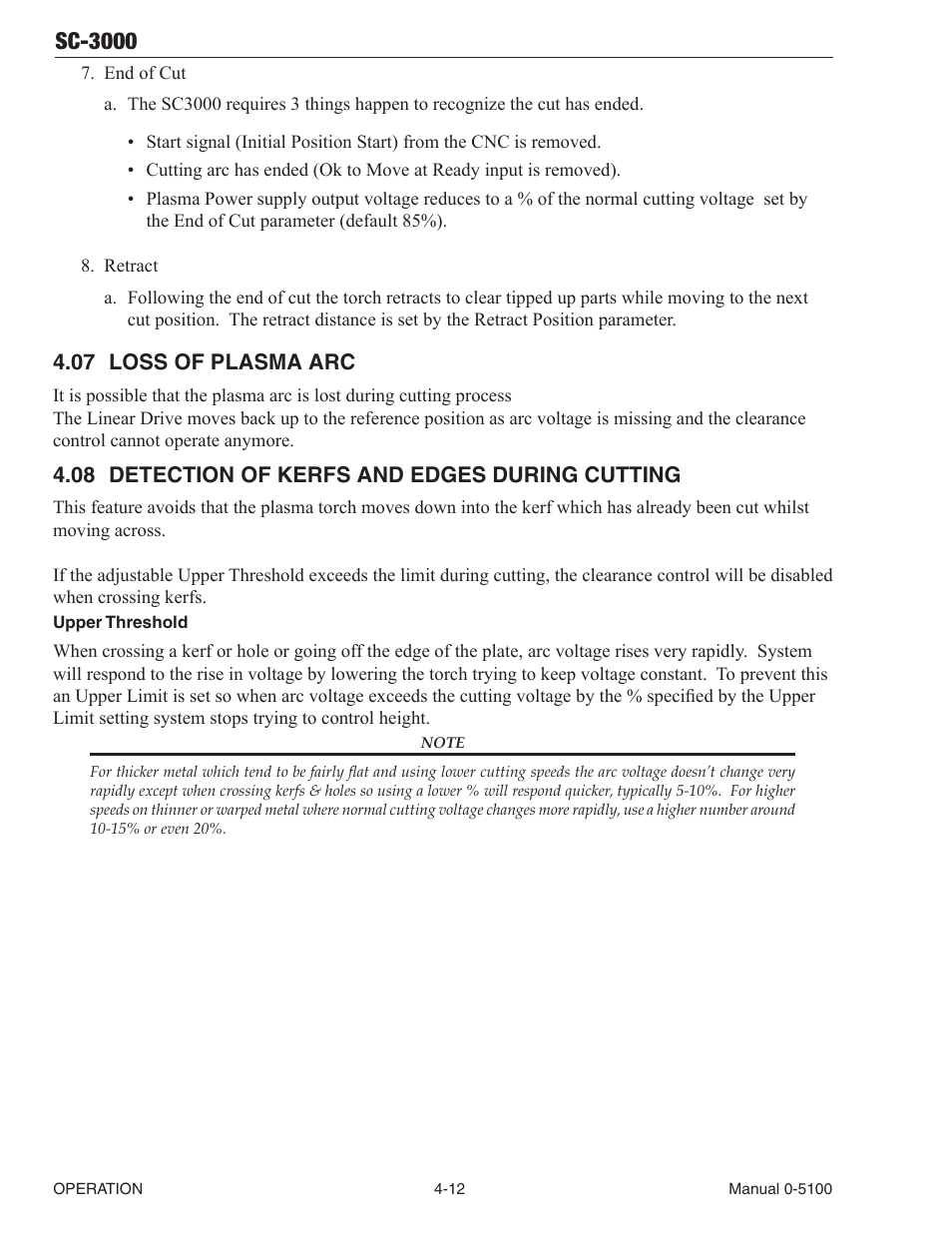 07 loss of plasma arc, 08 detection of kerfs and edges during cutting, Loss of plasma arc -12 | Detection of kerfs and edges during cutting -12, Sc-3000 | Tweco SC-3000 User Manual | Page 52 / 86