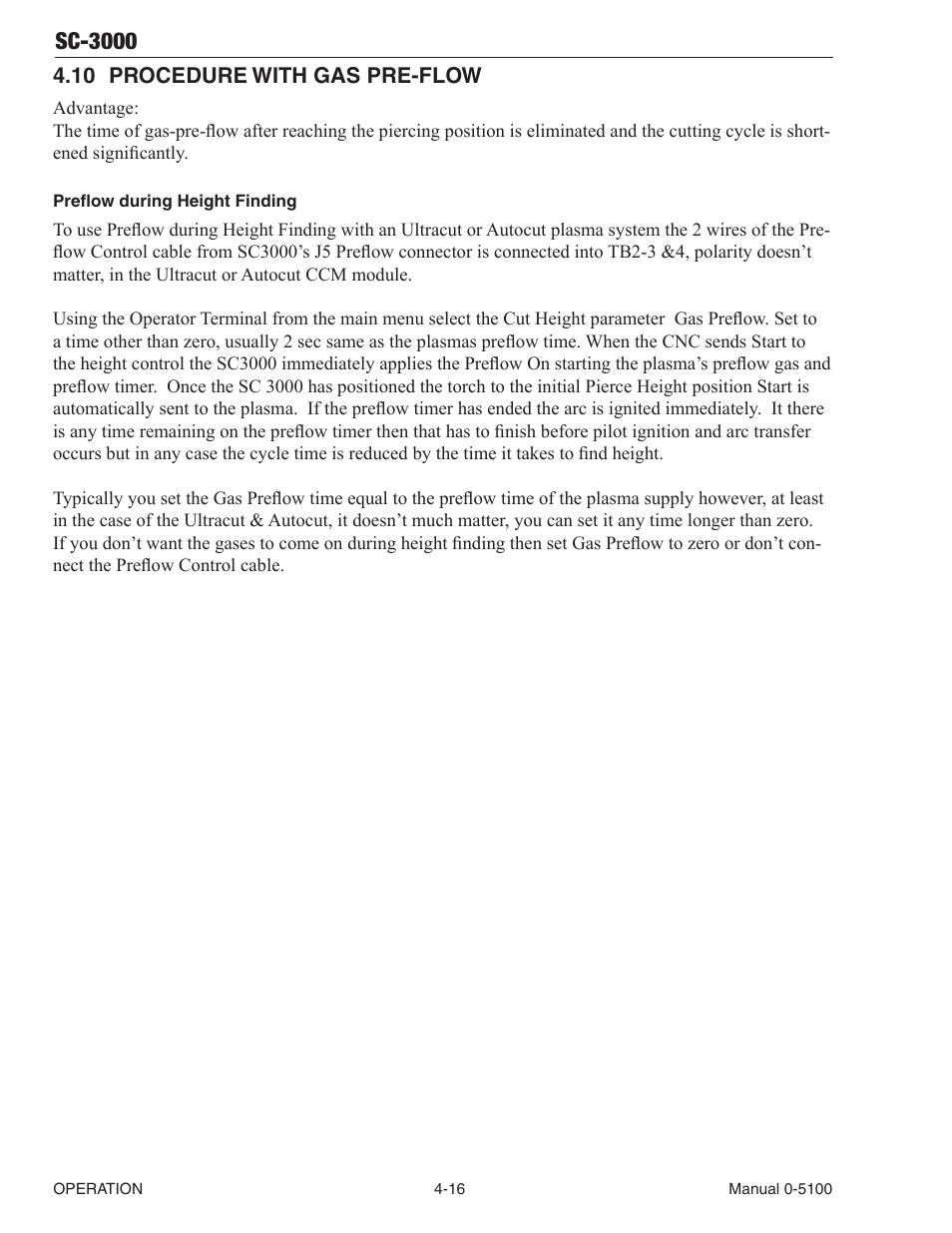 10 procedure with gas pre-flow, Procedure with gas pre-flow -16, Sc-3000 | Tweco SC-3000 User Manual | Page 56 / 86