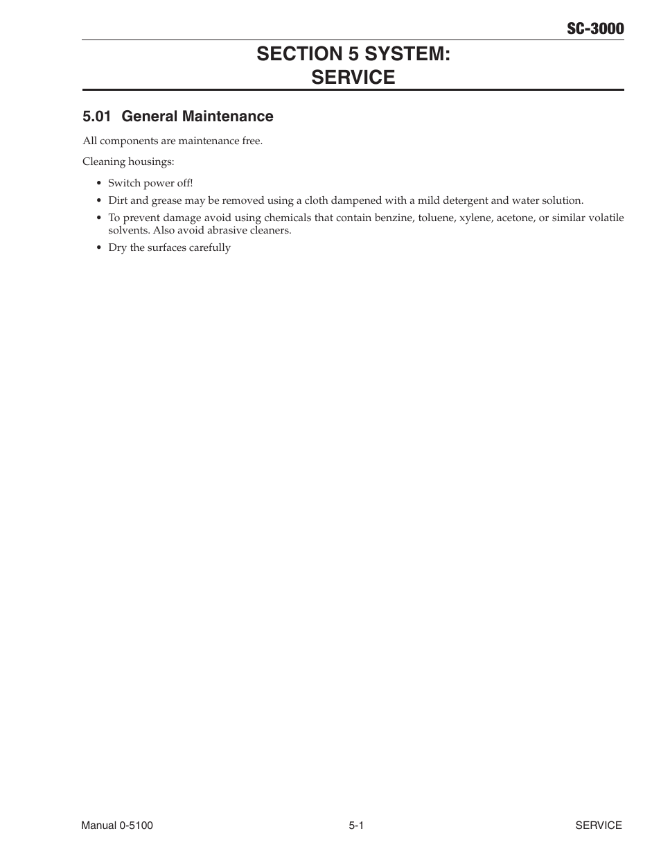 Section 5 system:service, 01 general maintenance, Section 5 system:service -1 | General maintenance -1, Sc-3000 | Tweco SC-3000 User Manual | Page 63 / 86