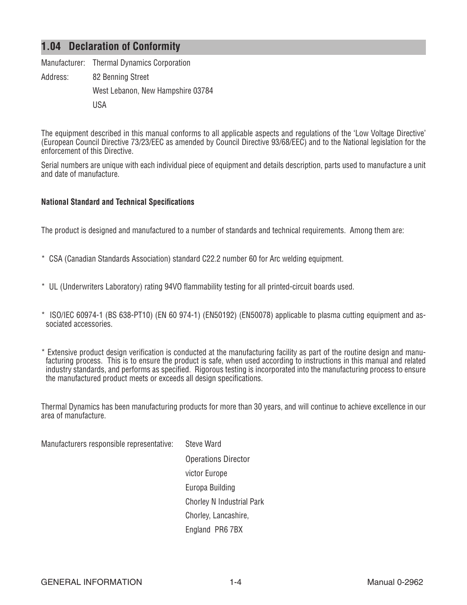 04 declaration of conformity | Tweco SL100 User Manual | Page 10 / 86