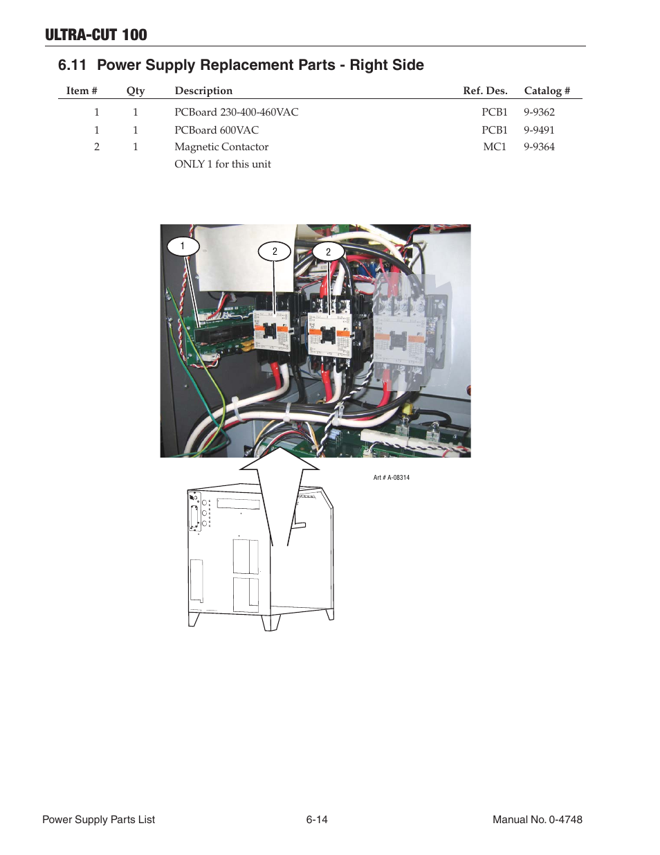 11 power supply replacement parts - right side, 11 power supply replacement parts - right side -14, Ultra-cut 100 | Tweco 100 Ultra-Cut User Manual | Page 100 / 164