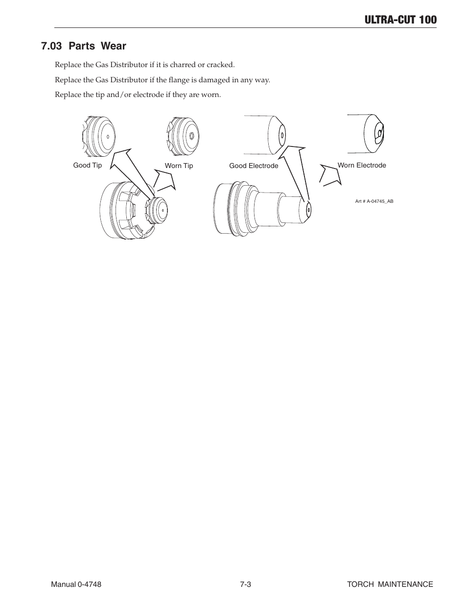 03 parts wear, 03 parts wear -3, Ultra-cut 100 | Tweco 100 Ultra-Cut User Manual | Page 117 / 164