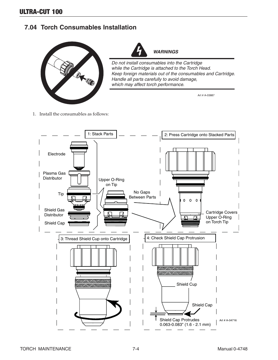 04 torch consumables installation, 04 torch consumables installation -4, Ultra-cut 100 | Tweco 100 Ultra-Cut User Manual | Page 118 / 164