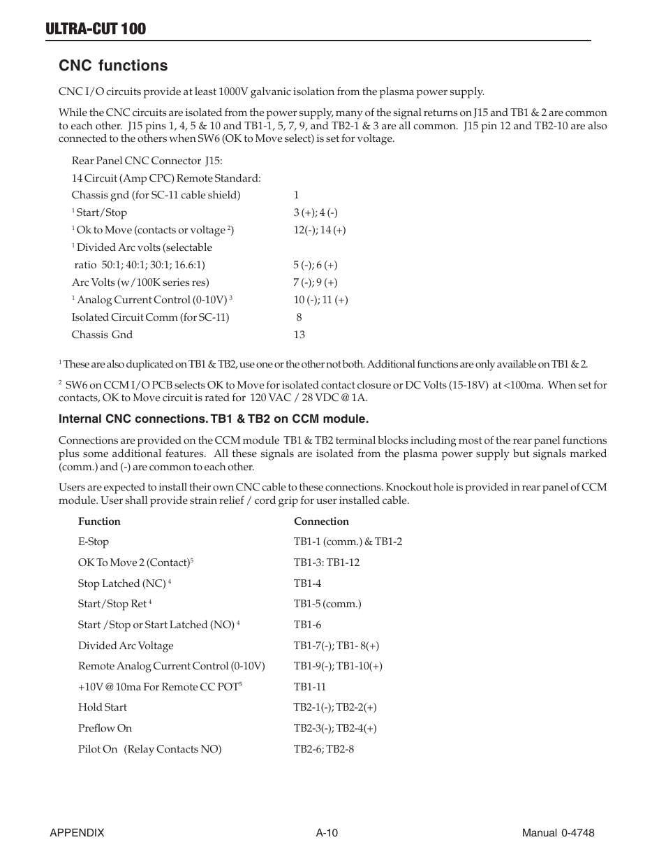 Cnc functions, Ultra-cut 100 | Tweco 100 Ultra-Cut User Manual | Page 130 / 164