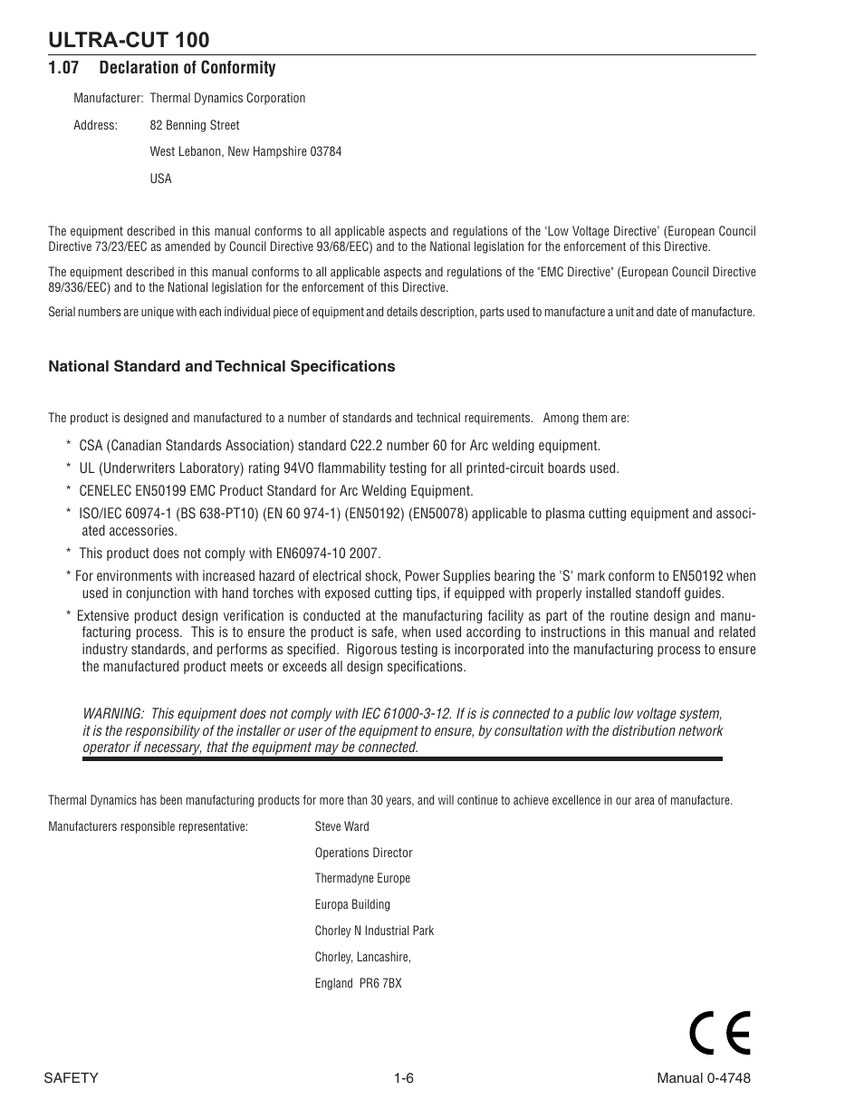 07 declaration of conformity, 07 declaration of conformity -6, Ultra-cut 100 | Tweco 100 Ultra-Cut User Manual | Page 14 / 164