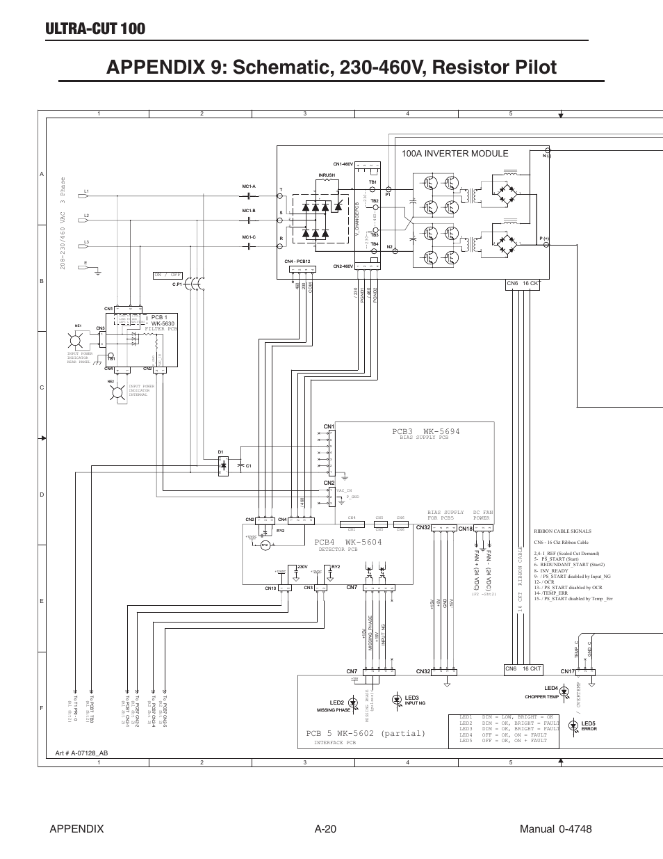 Appendix 9: schematic, 230-460v, resistor pilot, Ultra-cut 100, 100a inverter module | Tweco 100 Ultra-Cut User Manual | Page 140 / 164