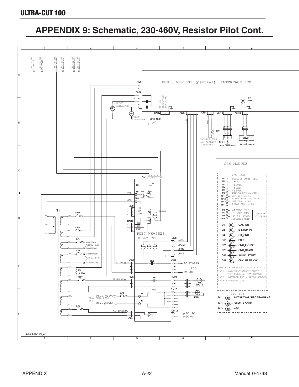 Ultra-cut 100, Ccm module, I/o pcb cpu pcb | Tweco 100 Ultra-Cut User Manual | Page 142 / 164