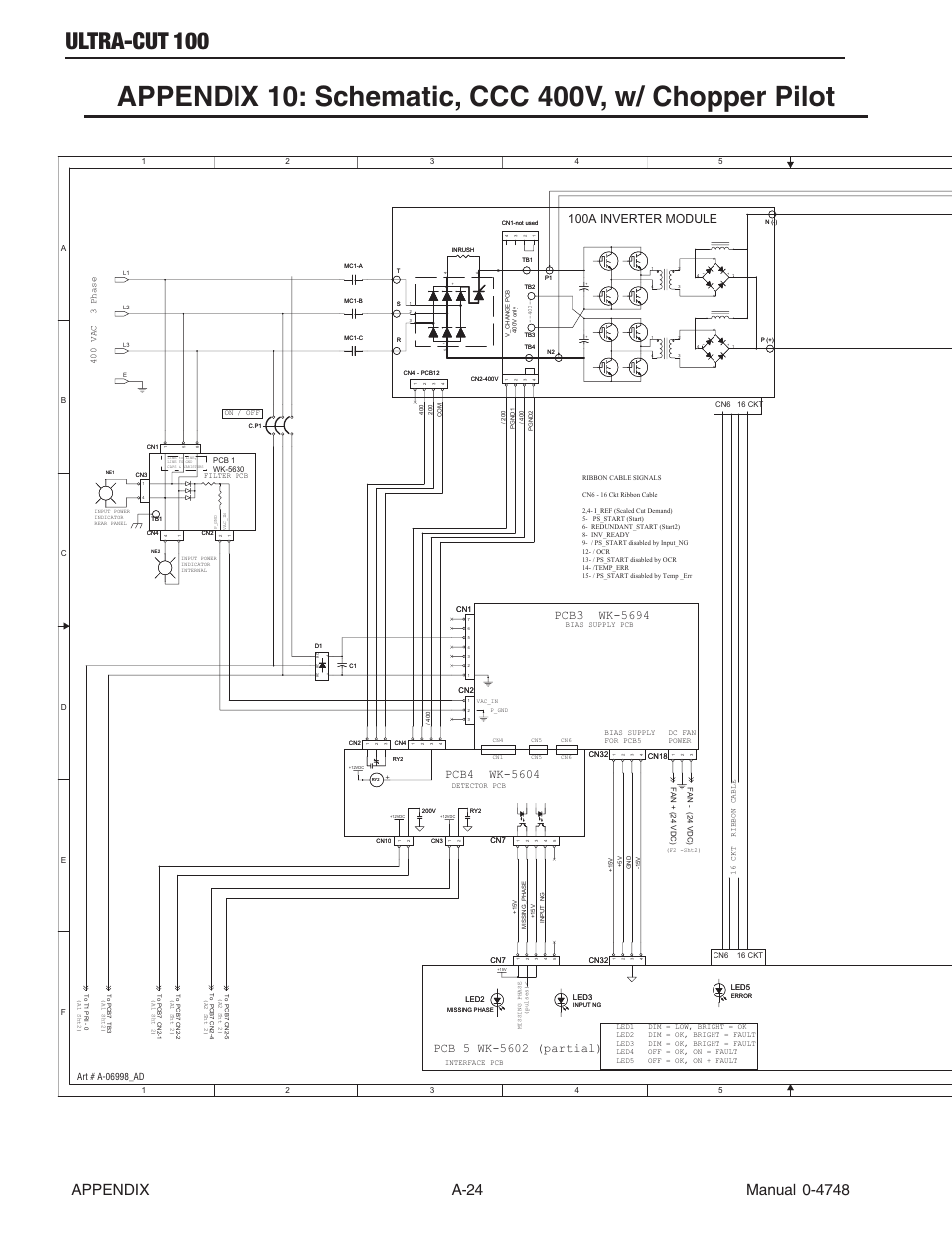 Appendix 10: schematic, ccc 400v, w/ chopper pilot, Ultra-cut 100, 100a inverter module | 400 vac 3 phase | Tweco 100 Ultra-Cut User Manual | Page 144 / 164