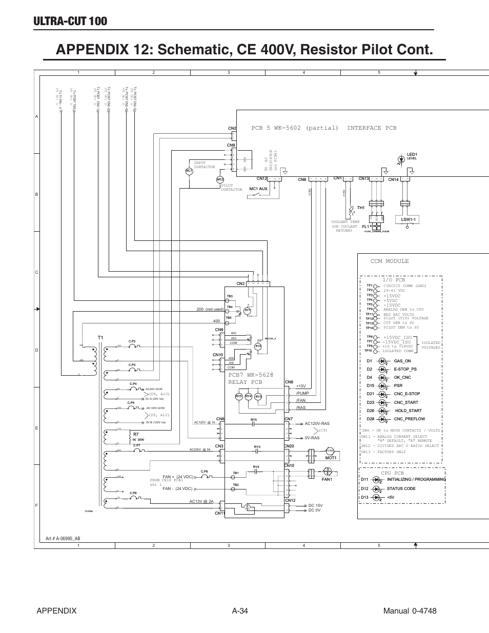 Ultra-cut 100, Ccm module, I/o pcb cpu pcb | Tweco 100 Ultra-Cut User Manual | Page 154 / 164