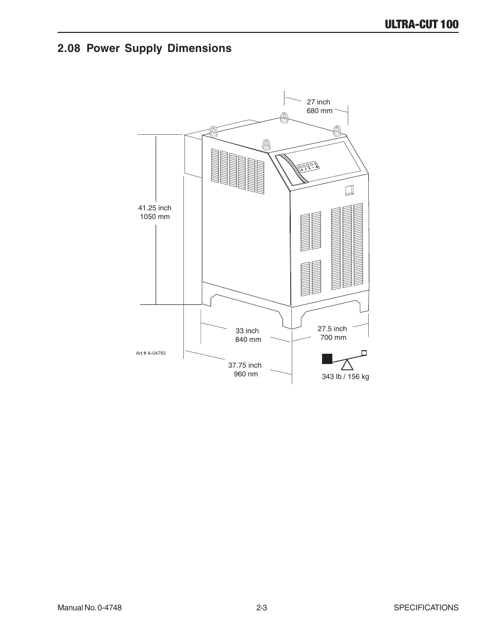 08 power supply dimensions, 08 power supply dimensions -3, Ultra-cut 100 | Tweco 100 Ultra-Cut User Manual | Page 19 / 164