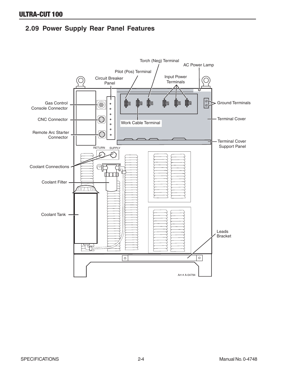 09 power supply rear panel features, 09 power supply rear panel features -4, Ultra-cut 100 | Tweco 100 Ultra-Cut User Manual | Page 20 / 164