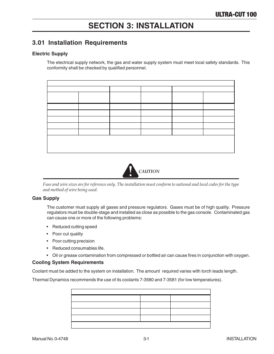 Section 3: installation, 01 installation requirements, Section 3: installation -1 | 01 installation requirements -1, Ultra-cut 100 | Tweco 100 Ultra-Cut User Manual | Page 25 / 164