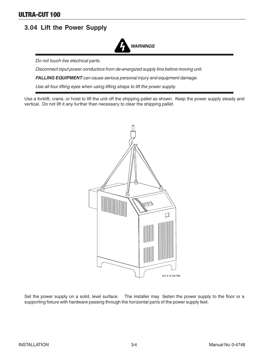 04 lift the power supply, 04 lift the power supply -4, Ultra-cut 100 | Tweco 100 Ultra-Cut User Manual | Page 28 / 164