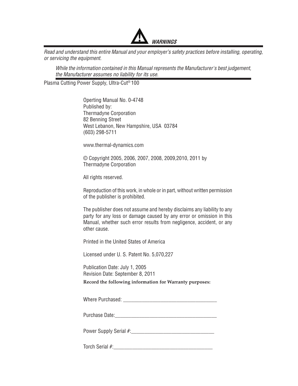 Tweco 100 Ultra-Cut User Manual | Page 3 / 164