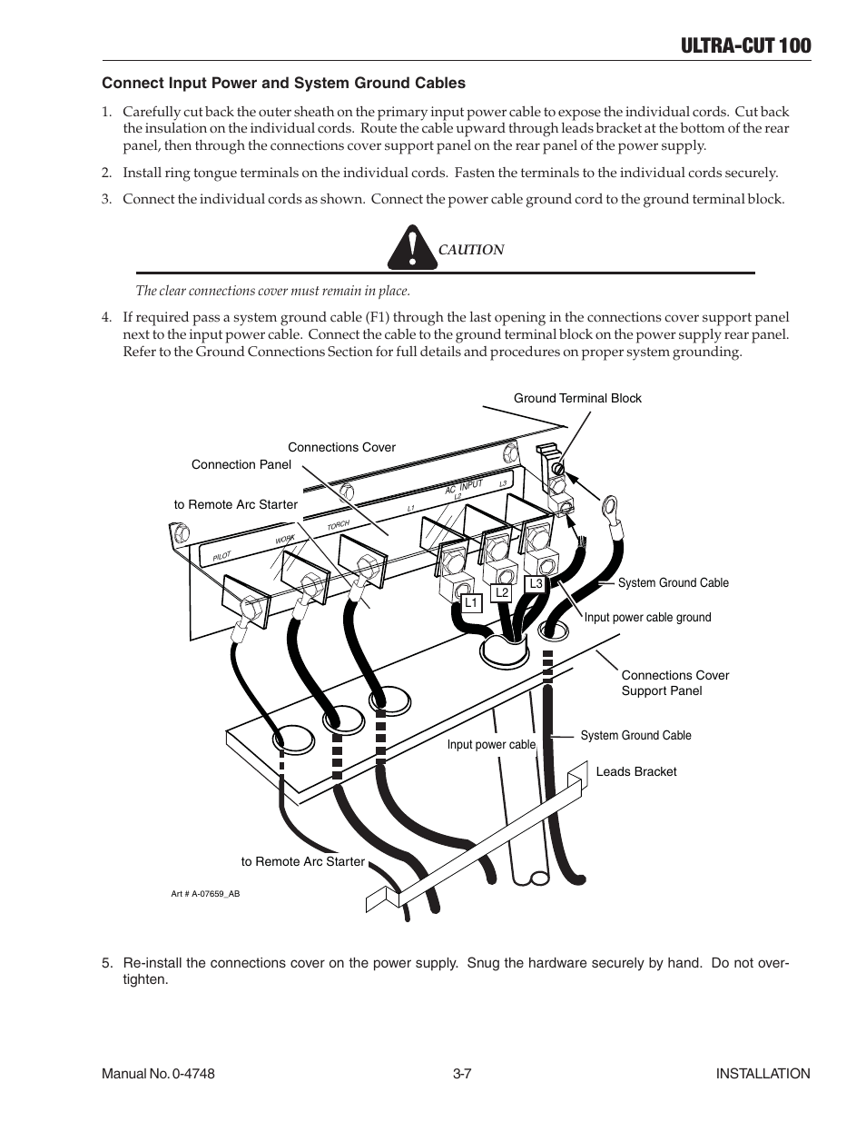 Ultra-cut 100, Connect input power and system ground cables | Tweco 100 Ultra-Cut User Manual | Page 31 / 164