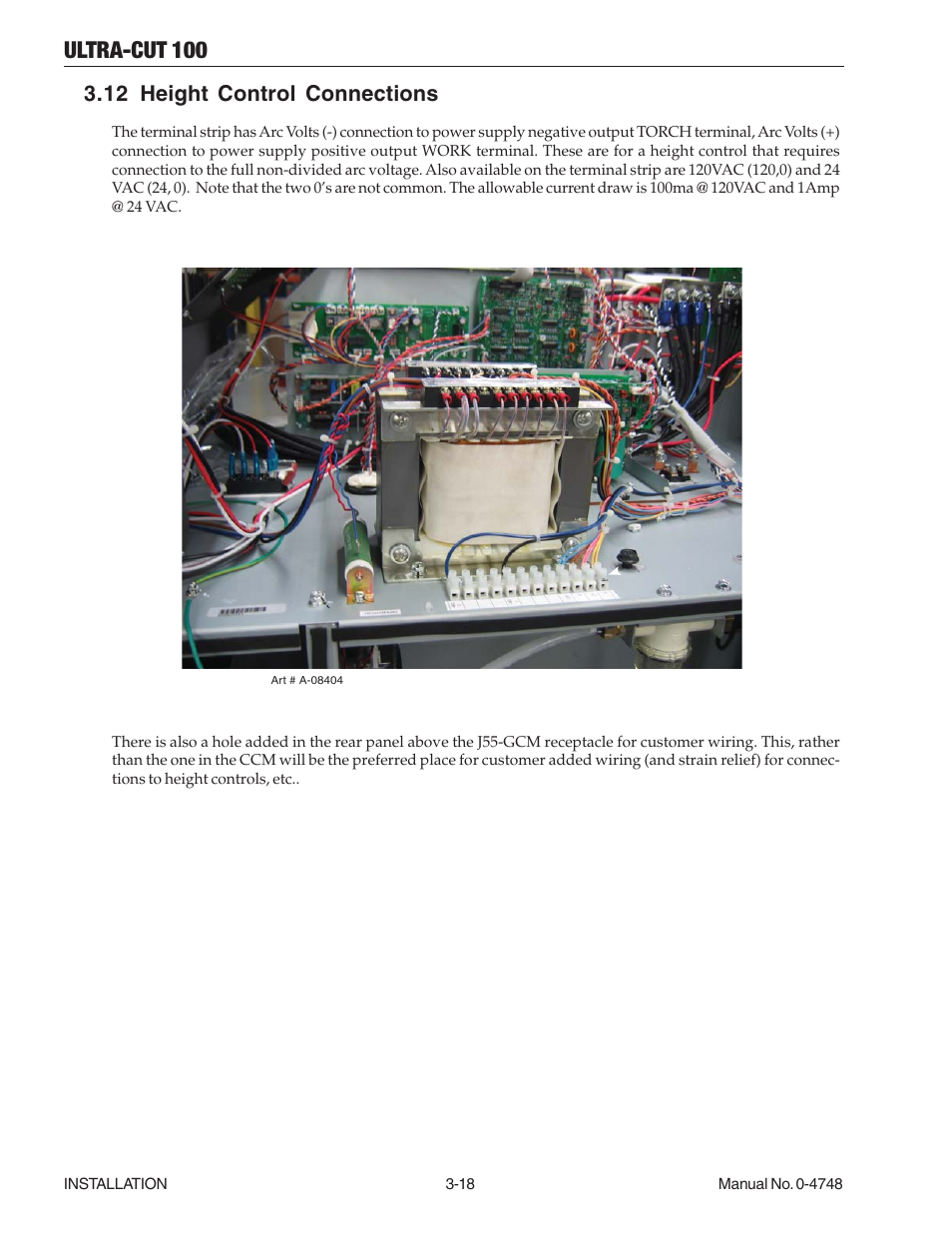12 height control connections, 12 height control connections -18, Ultra-cut 100 | Tweco 100 Ultra-Cut User Manual | Page 42 / 164