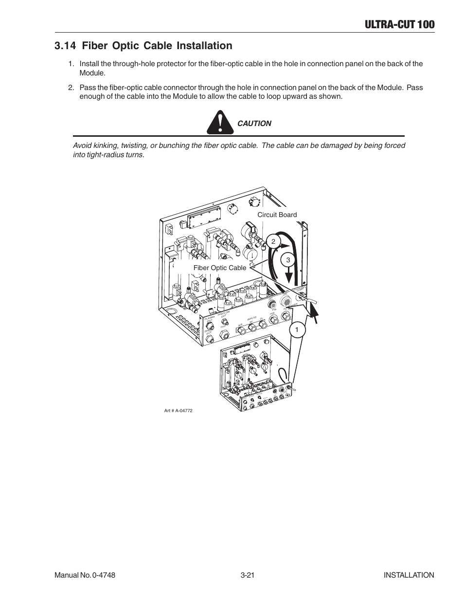 14 fiber optic cable installation, 14 fiber optic cable installation -21, Ultra-cut 100 | 23 circuit board, Fiber optic cable, 1co mm | Tweco 100 Ultra-Cut User Manual | Page 45 / 164