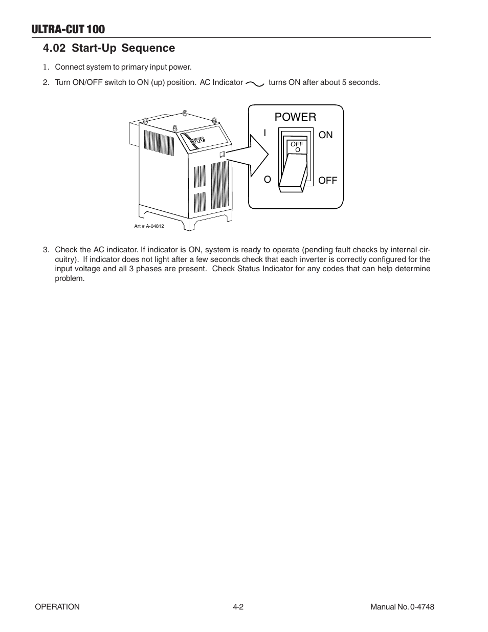 02 start-up sequence, 02 start-up sequence -2, Ultra-cut 100 | Power | Tweco 100 Ultra-Cut User Manual | Page 68 / 164