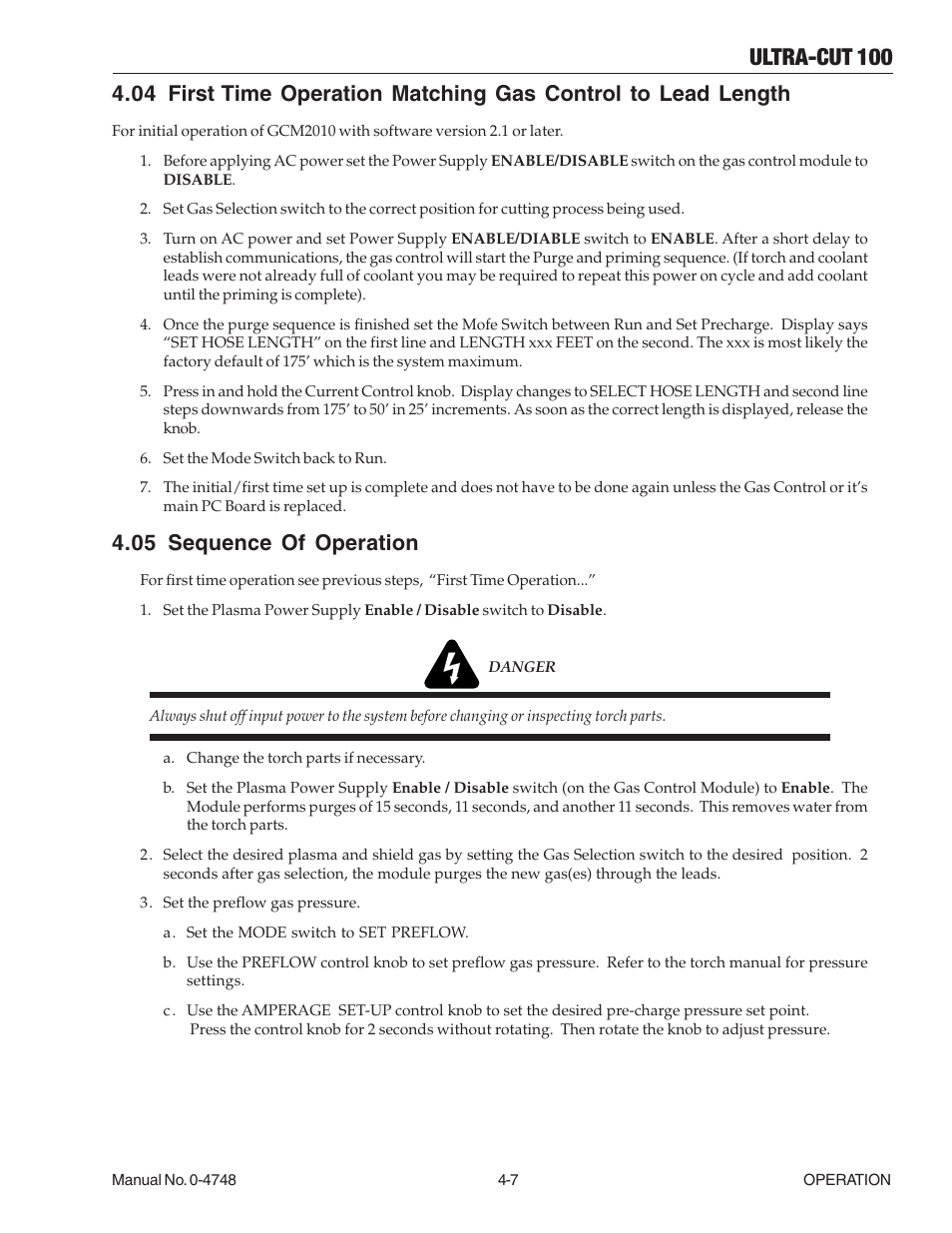 05 sequence of operation, Ultra-cut 100 | Tweco 100 Ultra-Cut User Manual | Page 73 / 164