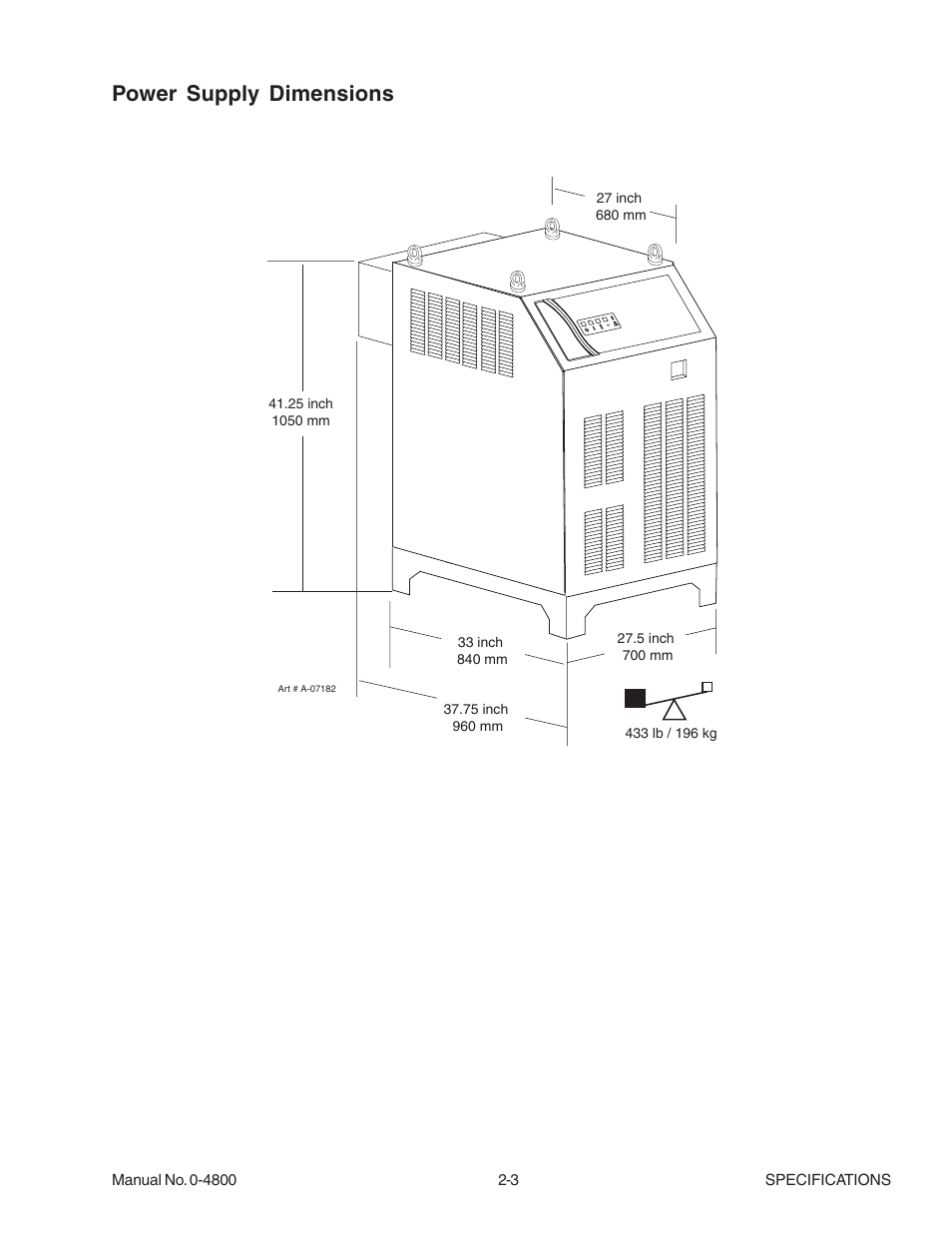 Power supply dimensions | Tweco 150 Ultra-Cut User Manual | Page 17 / 148