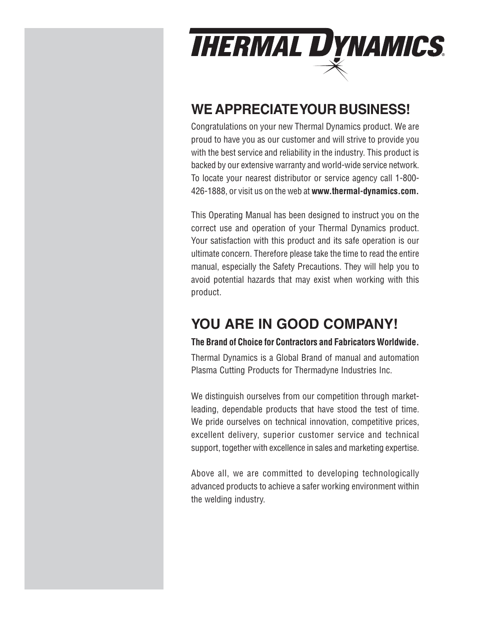 We appreciate your business, You are in good company | Tweco 150 Ultra-Cut User Manual | Page 2 / 148