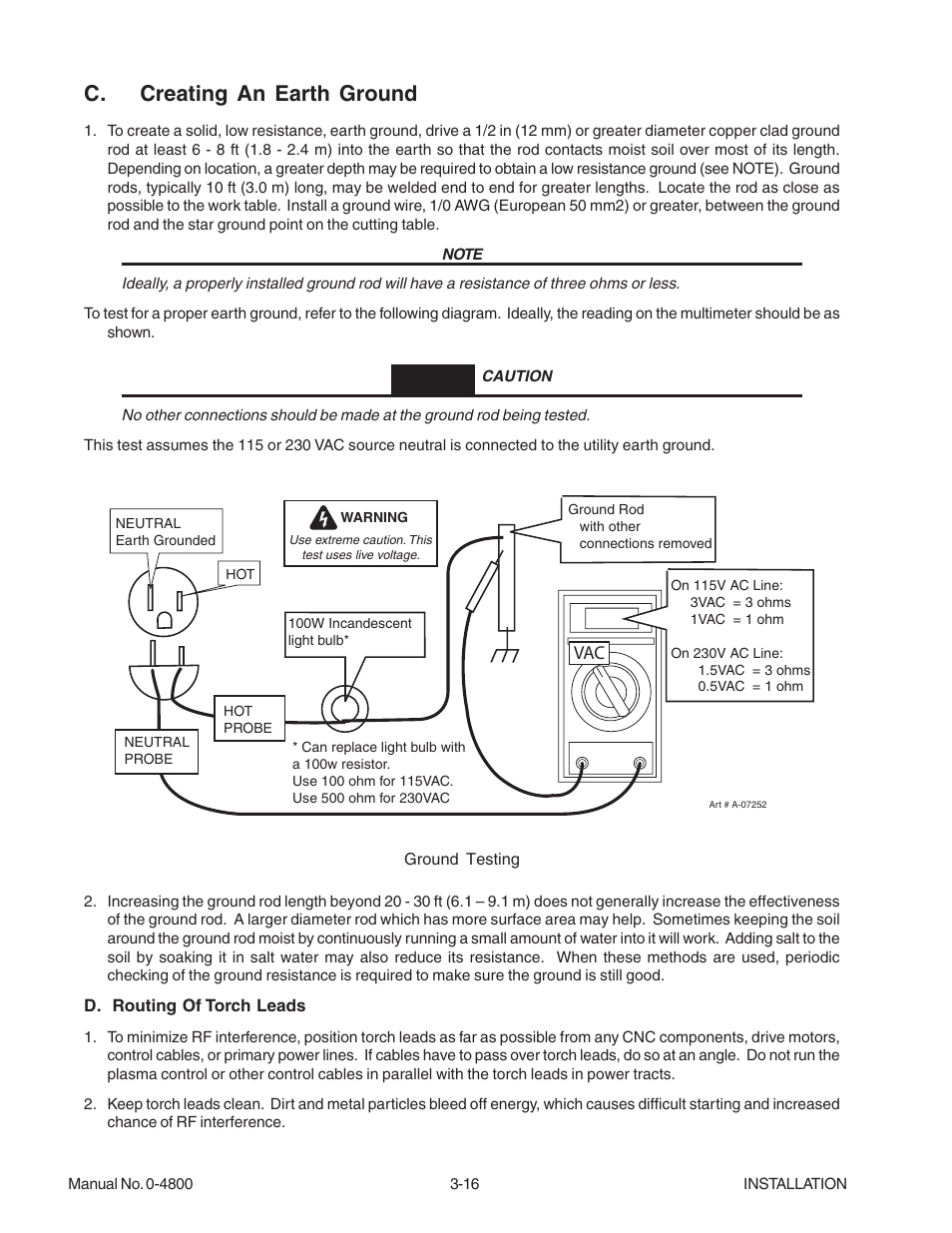 C. creating an earth ground | Tweco 150 Ultra-Cut User Manual | Page 38 / 148