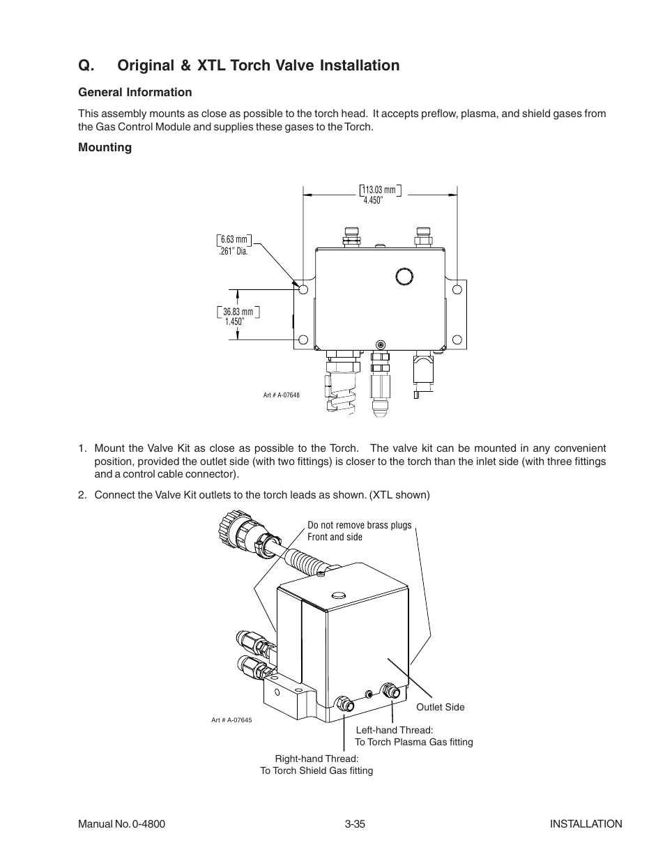 Q. original & xtl torch valve installation | Tweco 150 Ultra-Cut User Manual | Page 57 / 148