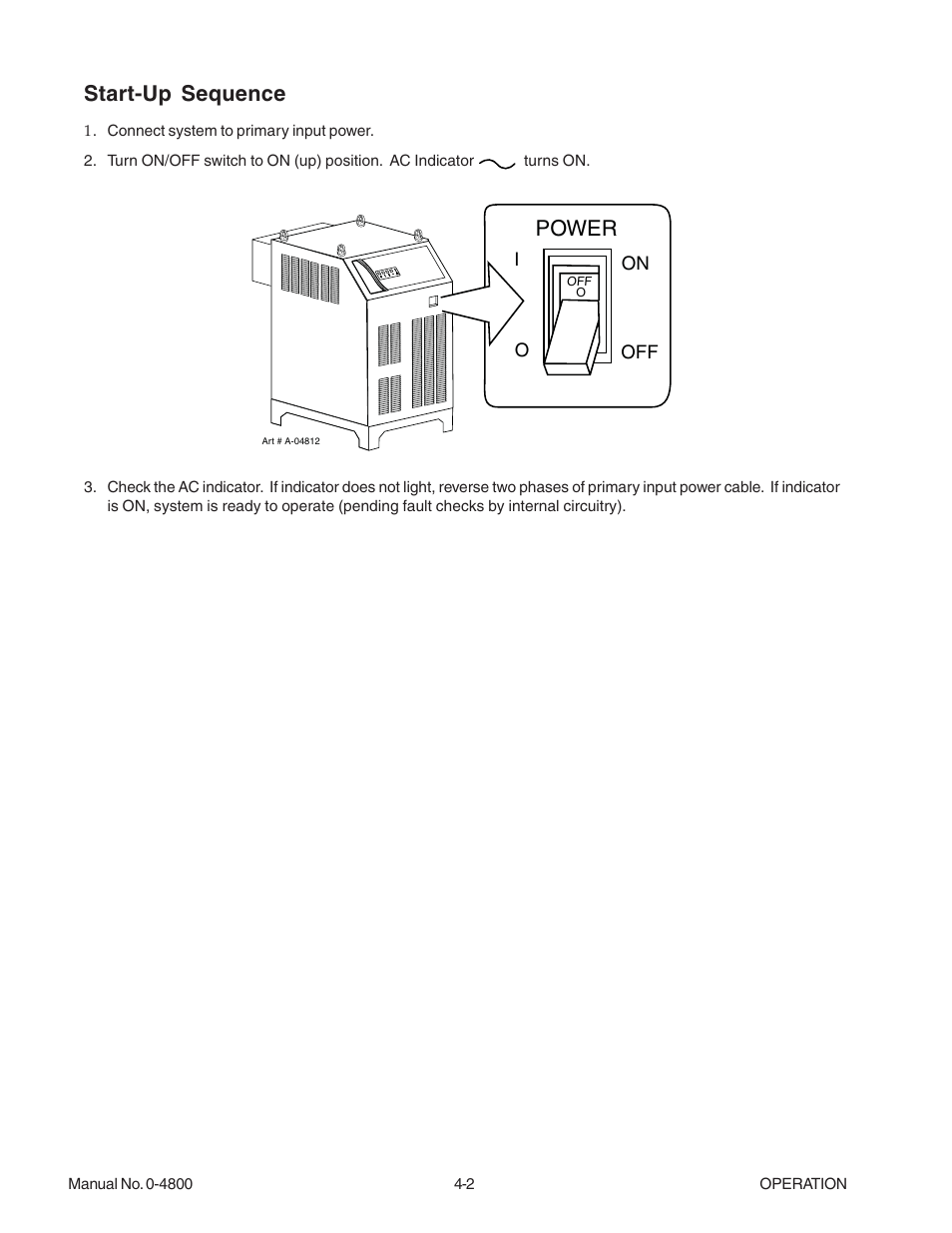 Start-up sequence, Power | Tweco 150 Ultra-Cut User Manual | Page 66 / 148