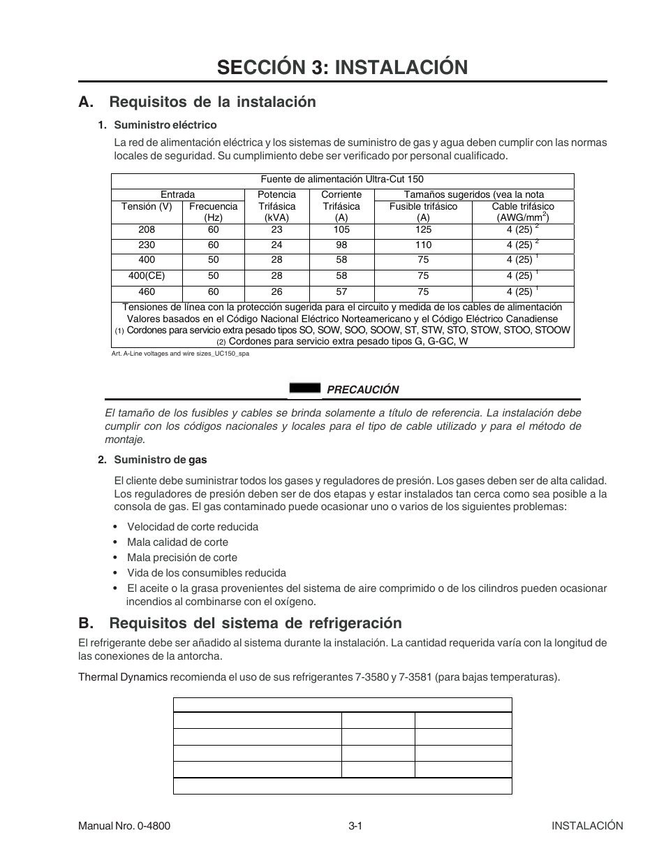 Se cción 3: instalación, A. requisitos de la instalación, B. requisitos del sistema de refrigeración | Tweco 150 Ultra-Cut User Manual | Page 23 / 145