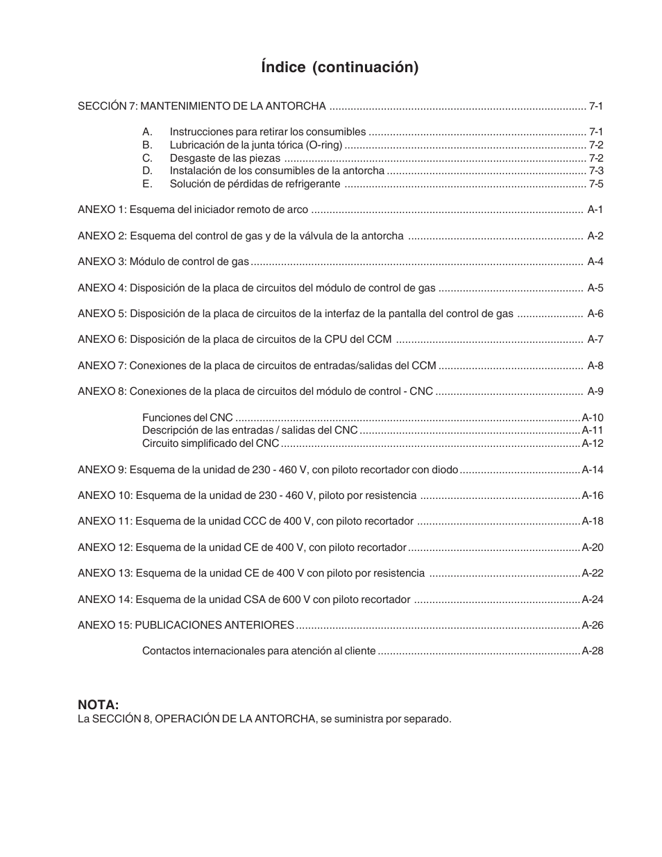 Índice (continuación) | Tweco 150 Ultra-Cut User Manual | Page 7 / 145