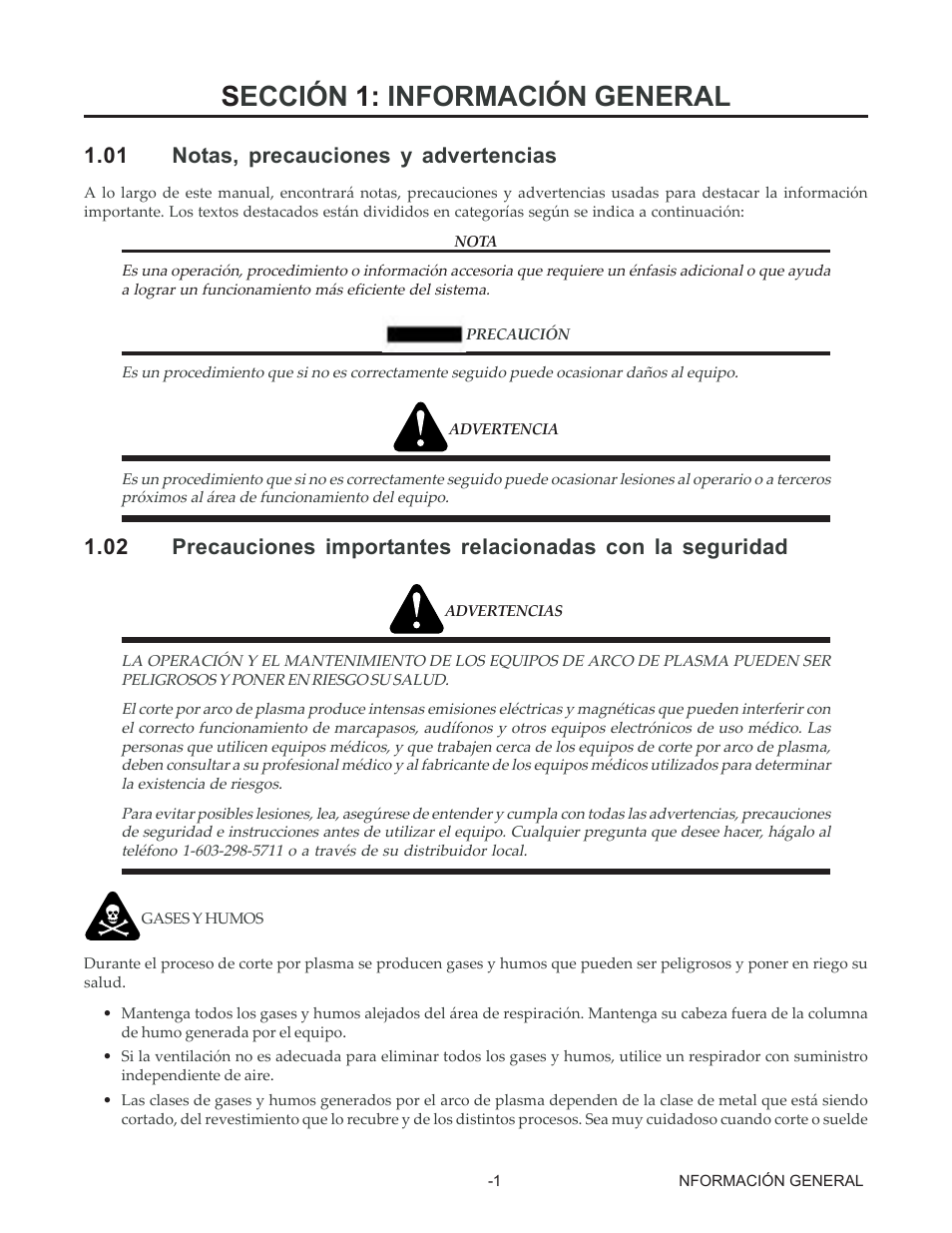 Sección 1: información general, 01 notas, precauciones y advertencias | Tweco 150 Ultra-Cut User Manual | Page 9 / 145