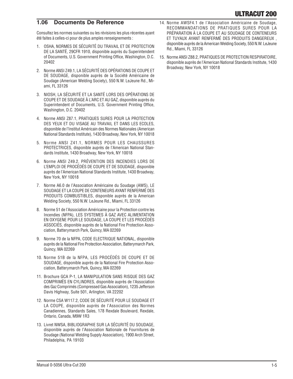 06 documents de reference, 06 documents de reference -5, Ultracut 200 | Tweco 200 Ultra-Cut User Manual | Page 13 / 152