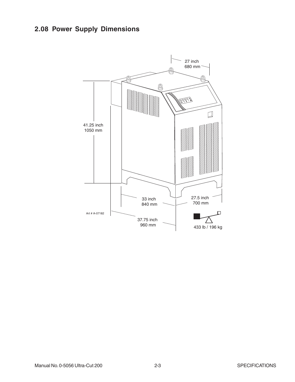 08 power supply dimensions, 08 power supply dimensions -3 | Tweco 200 Ultra-Cut User Manual | Page 19 / 152