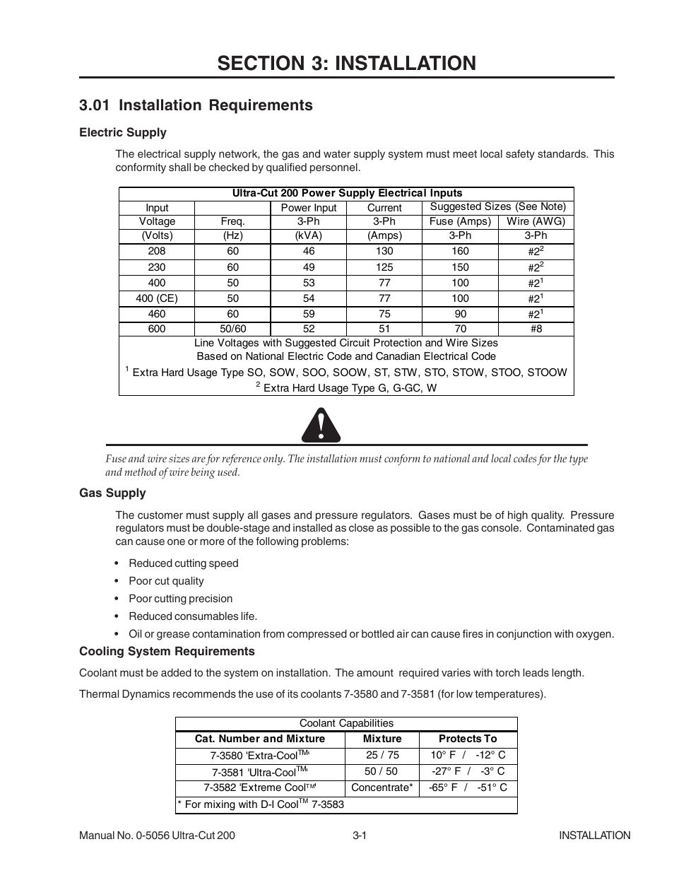 Section 3: installation, 01 installation requirements, Section 3: installation -1 | 01 installation requirements -1 | Tweco 200 Ultra-Cut User Manual | Page 25 / 152