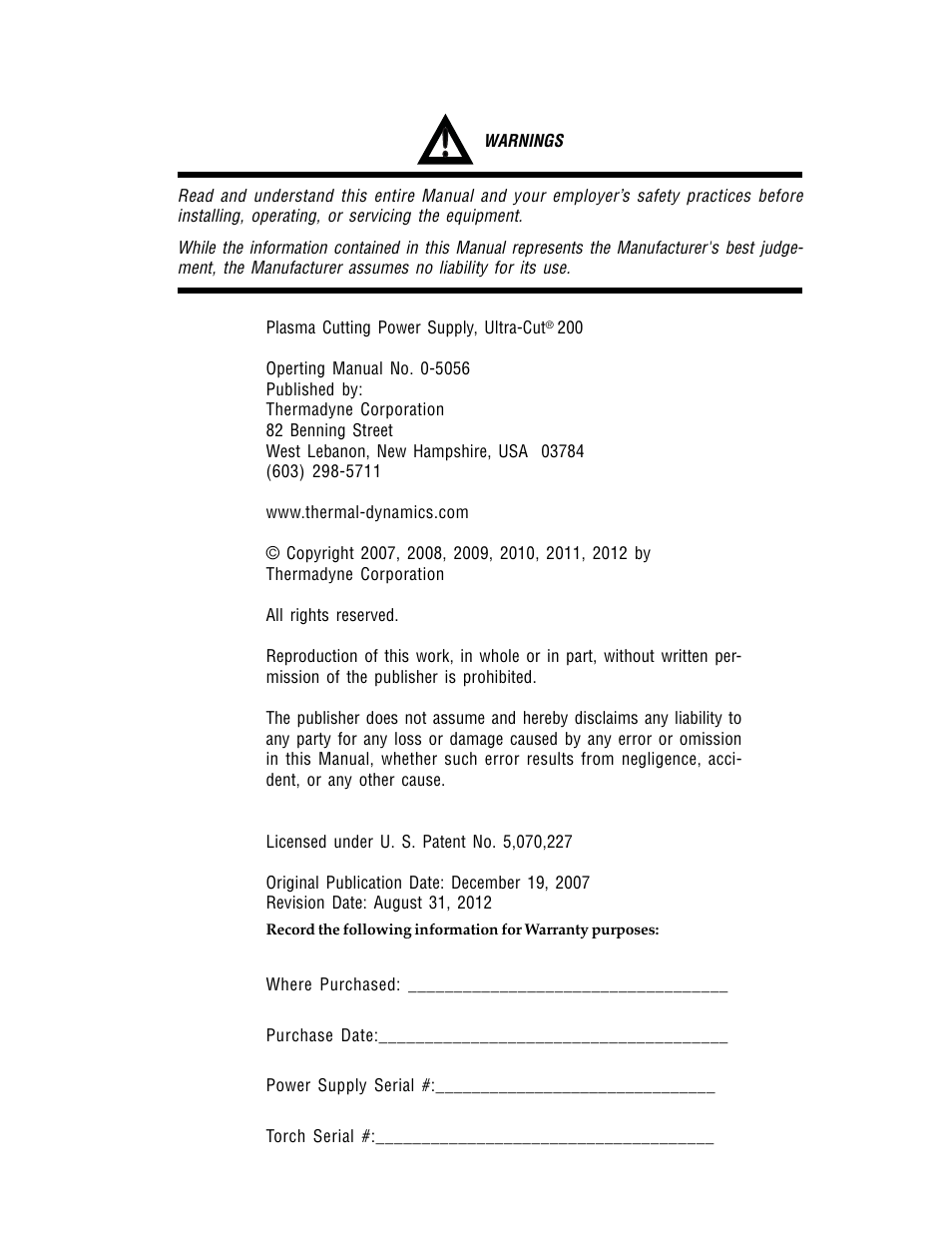 Tweco 200 Ultra-Cut User Manual | Page 3 / 152