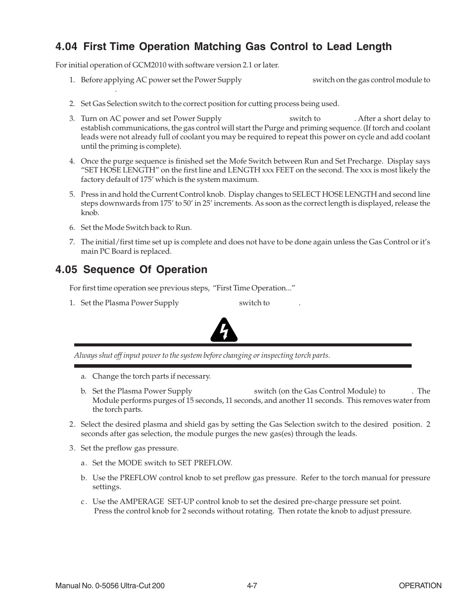 05 sequence of operation | Tweco 200 Ultra-Cut User Manual | Page 73 / 152