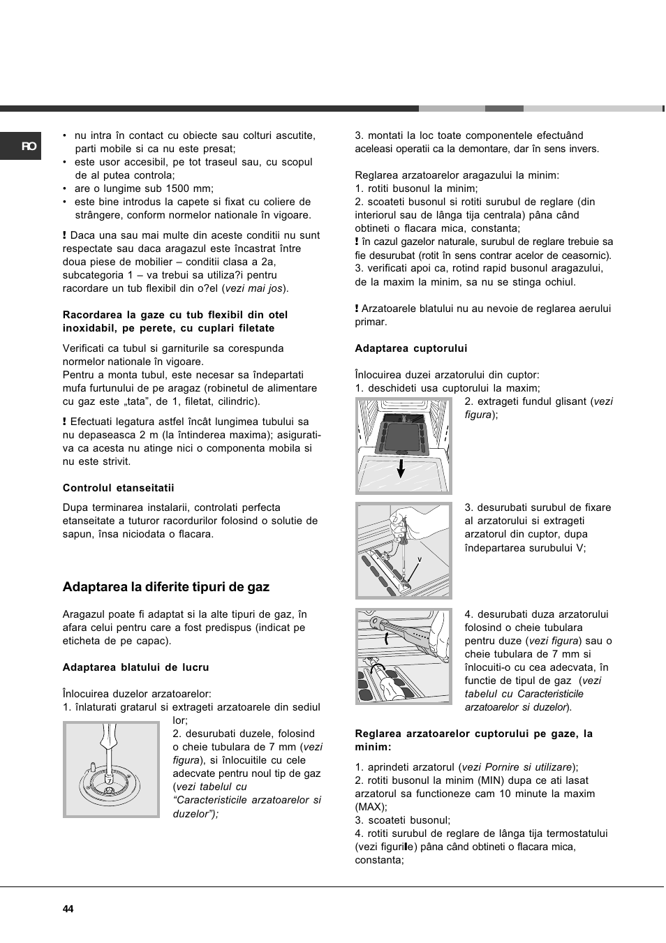 Adaptarea la diferite tipuri de gaz | Hotpoint Ariston CG 64 SG3 R/HA User Manual | Page 44 / 68