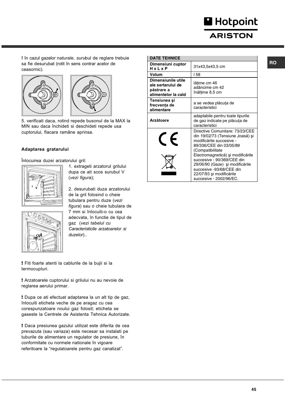 Hotpoint Ariston CG 64 SG3 R/HA User Manual | Page 45 / 68