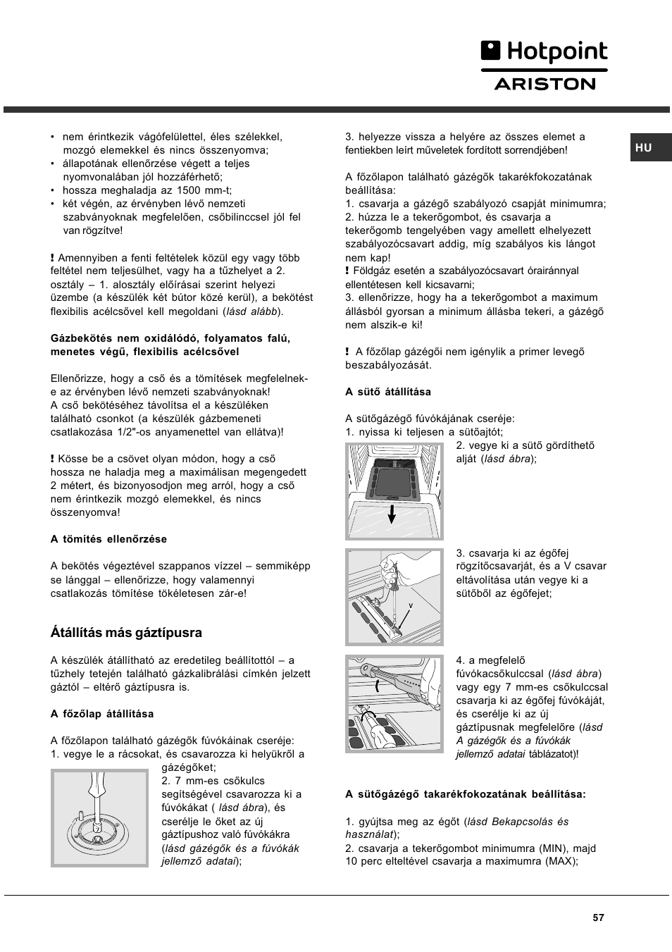 Átállítás más gáztípusra | Hotpoint Ariston CG 64 SG3 R/HA User Manual | Page 57 / 68