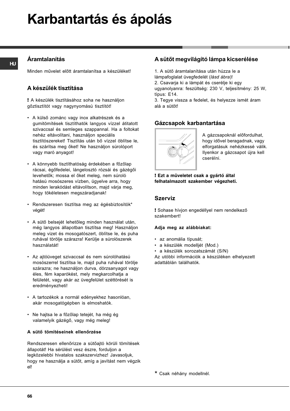 Karbantartás és ápolás | Hotpoint Ariston CG 64 SG3 R/HA User Manual | Page 66 / 68