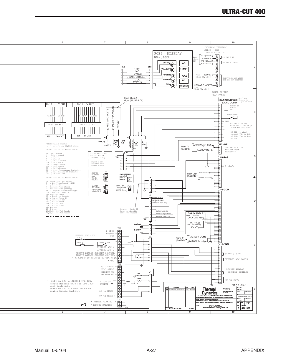 Ultra-cut 400, Thermal dynamics, Ccm module | I/o pcb cpu pcb, Key plug +15vdc_iso, 15vdc_iso | Tweco 400 Ultra-Cut User Manual | Page 153 / 156