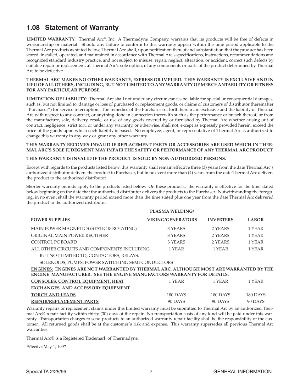08 statement of warranty | Tweco Weld Sequencer User Manual | Page 13 / 66