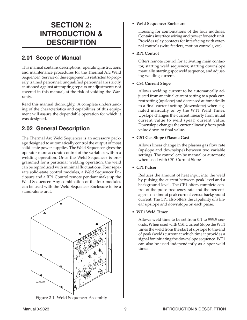 Section 2: introduction & description, 01 scope of manual, 02 general description | Section 2, Introduction & description, 01 scope of manual 2.02 general description | Tweco Weld Sequencer User Manual | Page 15 / 66