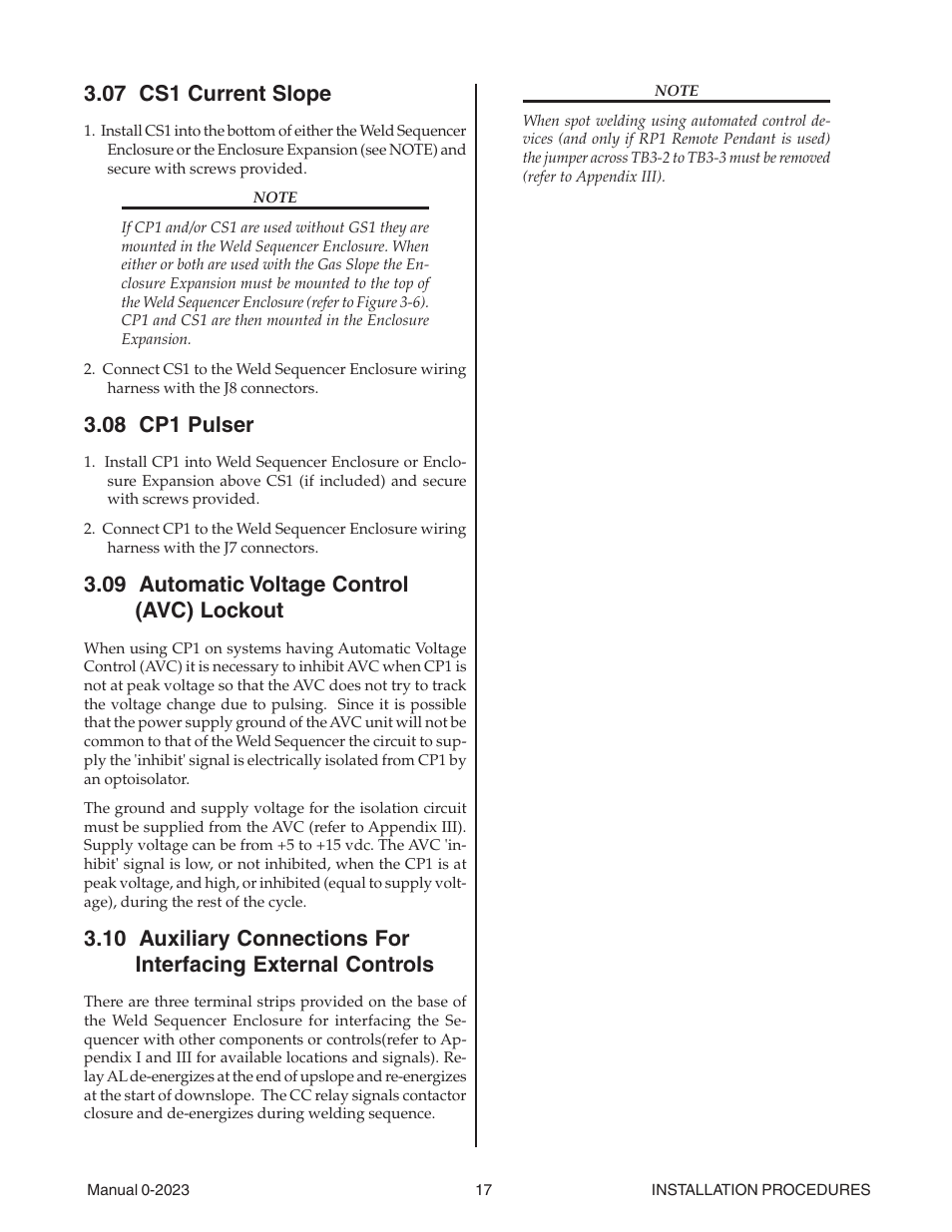 07 cs1 current slope, 08 cp1 pulser, 09 automatic voltage control (avc) lockout | Tweco Weld Sequencer User Manual | Page 23 / 66