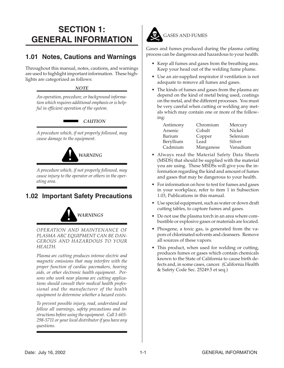 Section 1: general information, 01 notes, cautions and warnings, 02 important safety precautions | Tweco XTTM-300 User Manual | Page 7 / 80