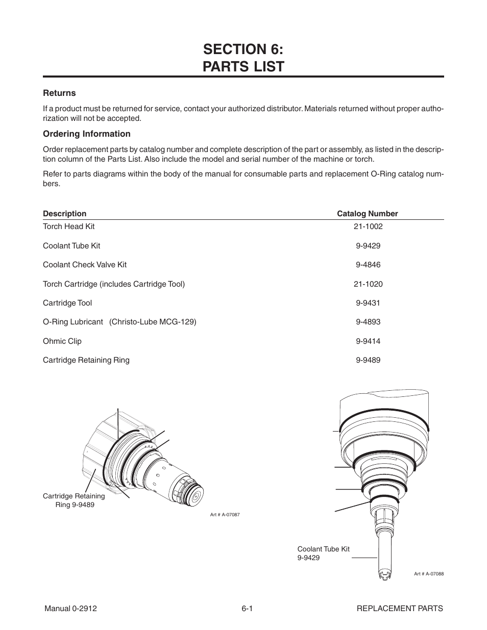 Section 6: parts list | Tweco XTTM-300 User Manual | Page 71 / 80