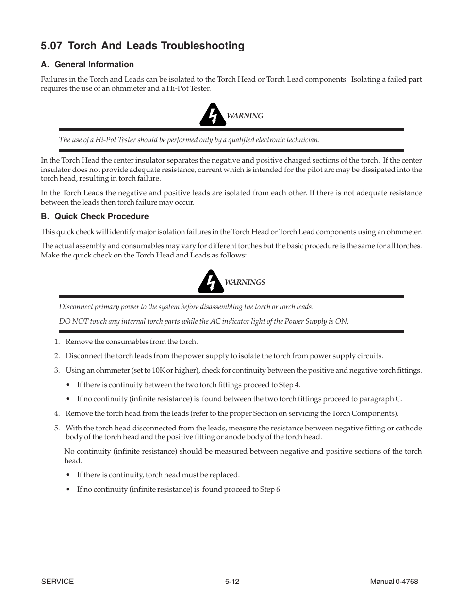 07 torch and leads troubleshooting | Tweco XTTM-301 User Manual | Page 66 / 92