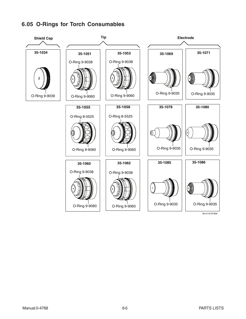 05 o-rings for torch consumables | Tweco XTTM-301 User Manual | Page 73 / 92