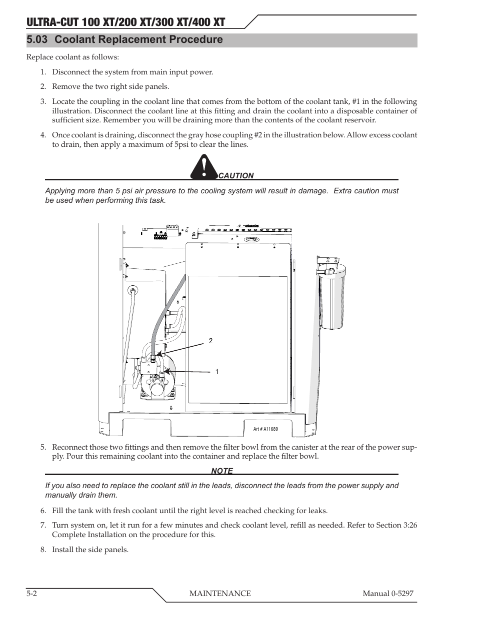 03 coolant replacement procedure | Tweco 400 Ultra-Cut XT Plasma Cutting System User Manual | Page 110 / 232
